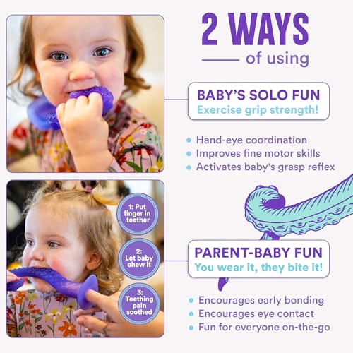 Image of - Made in USA Medical Grade Silicone Teether for Infants - Multi-Stage Molar Relief & Interactive Parent-Finger Fit - 0-24 Months