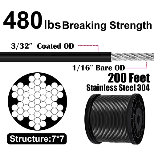 Besteel String Light Hanging Kit With 200 Feet Nylon Coated Stainless Steel 304 Wire Rope, String Lights Suspension Kit Included Enough Accessories, Free Gifts, Humanized Collocation, Easy To Install #TOP2