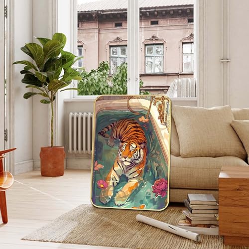 Image of Livin'luxe Majestic Tiger in Bathtub Wall Art - Gold Framed Quirky Jungle Animal Poster - Vibrant Wildlife Artwork for Home, Bathroom & Office Decor (13 x 19 Inch) MG01-864