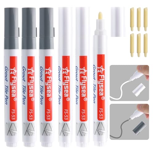 6 Piezas Rotulador Juntas Azulejos, Lechada Lápiz para Juntas Blanco y Gris, Blanqueador de Juntas Azulejos con Punta de Repuesto, Restauración Lechada para Azulejos Baño Suelo Cocina