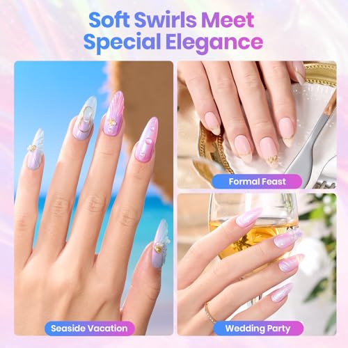 Image of Beetles Spring Gel Polish Set - Stay Shining Pearly Swirl Shade Set, 6 Colors Mermaid Nail Swirl Shell Thread Effect Polish Soak Off Uv Gel Polish DIY Salon-Quality at Home Gift for Women