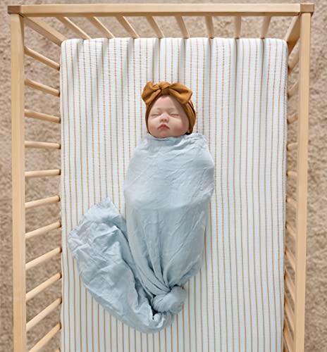 Image of Meracorallo Muslin Pack and Play Fitted Sheet, 100% Cotton, Neutral Stripe