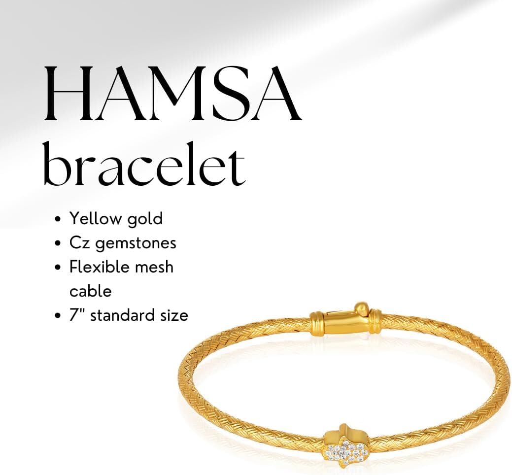 Hamsa Hand Bangle Bracelet for Women - 14K Rose Gold Plated 925 Sterling Silver - Hand of Fatima Protection Amulet with Sparkling CZ - Ancient Heritage Jewelry - Meaningful Gift for Her - Image 2