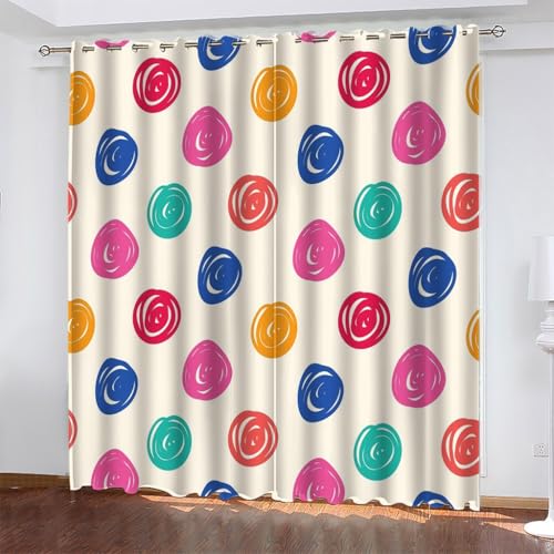 Cortinas Opacas Color, Cortinas Salon Modernas 2 Piezas 200x245 CM ImpresióN Circular Cortinas Termicas Aislantes Frio y Calor Blackout Curtains con Ojales Cortinas para Dormitorio/Comedor