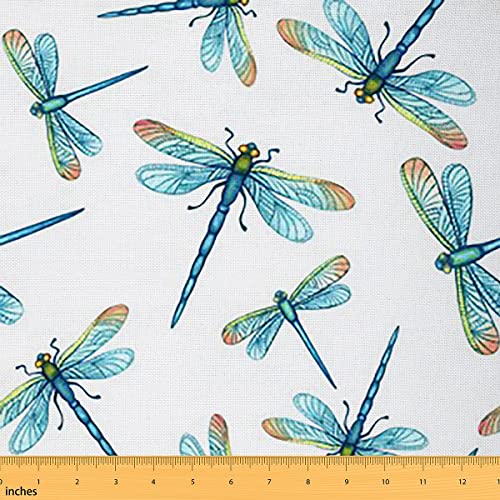 Dragonfly Fabric by The Yard, Blue Dragonflies Upholstery Fabric, Boho Wildlife Decorative Fabric, Flying Animal Waterproof Fabric, DIY Art Upholstery and Home Accents, Baby Blue, 1 Yard 36''x59''