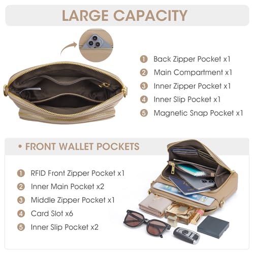 Image of Kattee Leather Crossbody Bag with Built-in RFID Wallet | Top grain pebbled leather, built-in RFID wallet, multiple pockets, and an adjustable strap for everyday use.