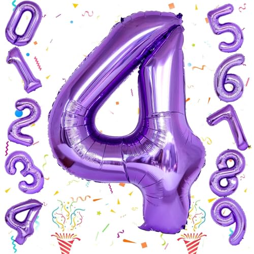 Image of 40 Inch Number Balloons 4 for Kids, Large Purple Number Balloon with Foil Helium for Girls Women 40 Years Old 4th Birthday Party Decorations Anniversary Graduation Party Decoration Supplies