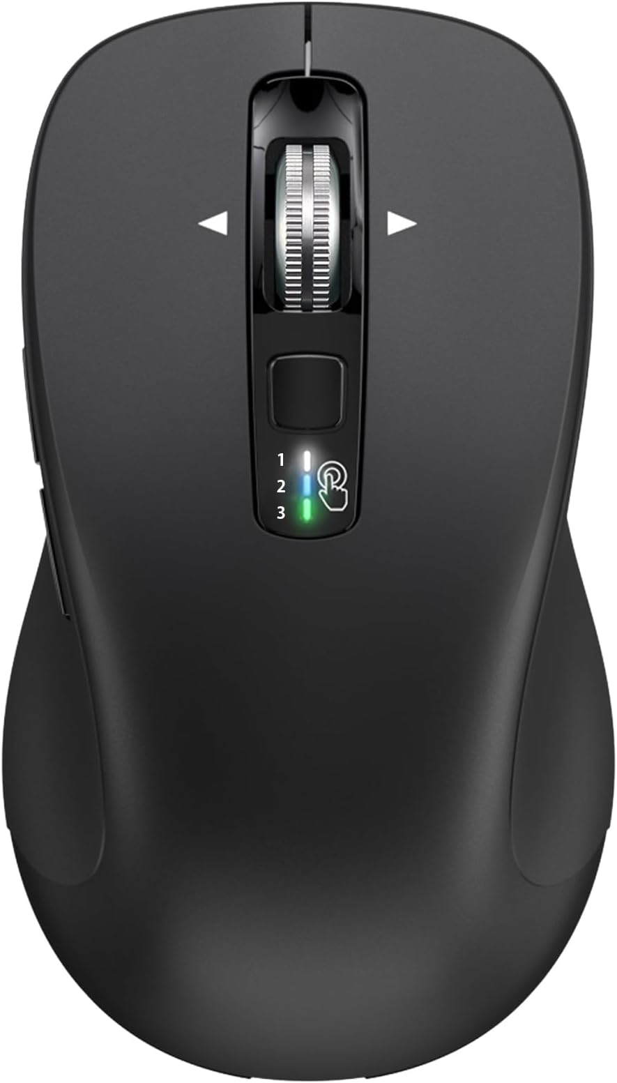 Wireless Bluetooth Mouse (USB + BT1 + BT2), Full Size, 4-Way Scrolling, Multi-Device Silent Mouse for Computer, Laptop, iPad, MacBook (Black)