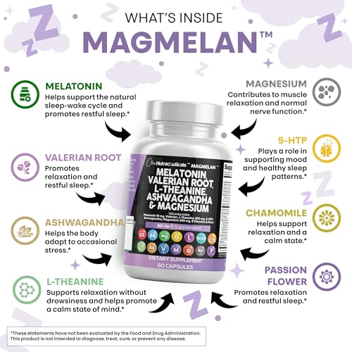 Clean Nutraceuticals Melatonin 10mg Valerian Root L Theanine 200mg Ashwagandha - Sleep Support for Women & Men with Magnesium Complex, Lemon Balm, Chamomile, & Passion Flower - 60 Caps - Image 4