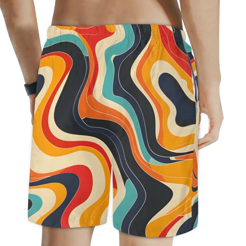 Men's Swim Trunks Size S Abstract Ripple with Mesh Lining Soft Breathable Quick Dry Beach Shorts Yellow2