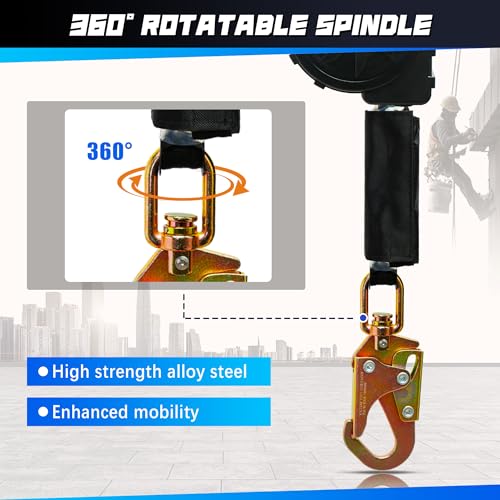 Image of DIJJIG 11FT Fall Protection Retractable Lanyard - Heavy Duty SRL Fall Arrest System, Industrial Safety Lanyard for Roofing & Construction Positioning, ANSI /OSHA Compliant Lifeline(Small Hook)