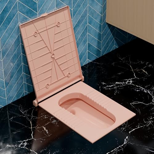 Image of LUXART Indian Toilet Cover Square 56L x 42W | Pink 21 Inch Orissa Pan Toilet Seat Cover | PP Commode Lid with Easy Installation Kit | Pink Finish | 2 Year Warranty