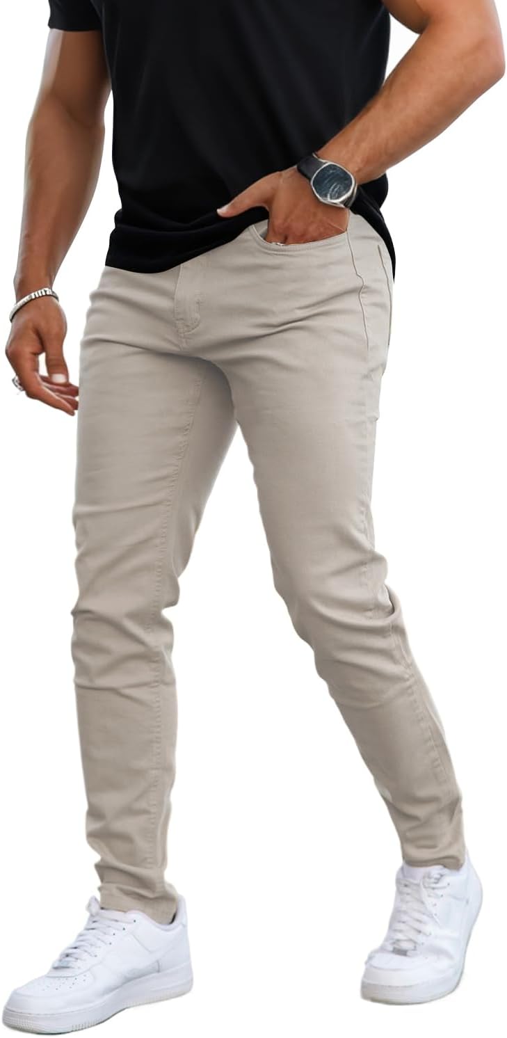 Mens Jeans Skinny Stretch Premium High Rise Colored Jeans Expandable Waist - Image 2