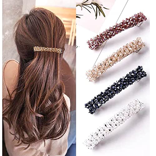 Aneneiceera Crystal Fashion Hair Clip Barrette Rhinestone Silver Hair Barrette Clips Bling Bridal Headwear Head Clip Headpieces Crystal Bride Hair Accessories for Women and Girls (Black) - Image 2