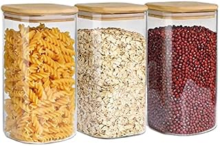 A2Z Airtight home storage jars (1500ml) Set of 3 glass jars with bamboo lids for cereal, pasta, flour, tea, coffee, lentils, laundry