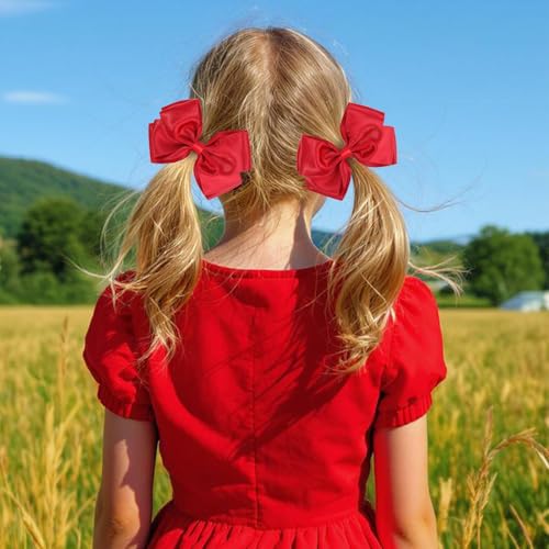 CN 4.5 Inch Red Glitter Hair Bows for Girls Alligator Clips Sparkly Satin Hair Accessories for Kids Toddler Women on Birthday Wedding Christmas and Party