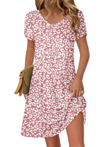 Image of Zeagoo Womens Summer A-Line Dress with Pockets Mini Short Sleeve Dresses Flowy Beach Swing Dress 2026 Vacation Travel