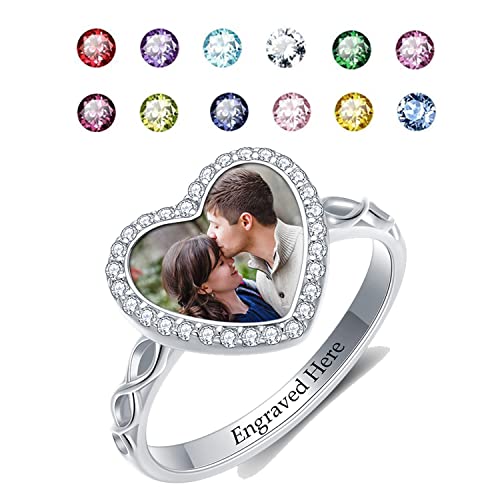 Custom Photo Ring 925 Sterling Silver Personalized Picture Ring Birthstone Ring Promise Rings Anniversary Jewelry Gift for Her Women Lover