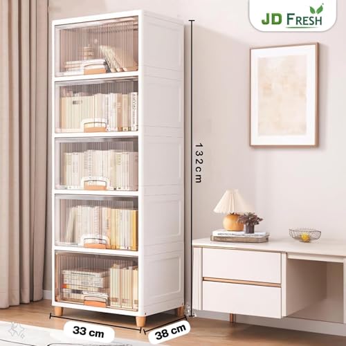 Image of YASONIC 5 π§πΆπ²πΏ Foldable Plastic Rack for Storage /Kitchen Cupboard /Versatile and Sturdy Wardrobe for Clothes /Multipurpose Storage Organizer /Closet for Bedroom /Living Room /Laundry Room (Transparent)