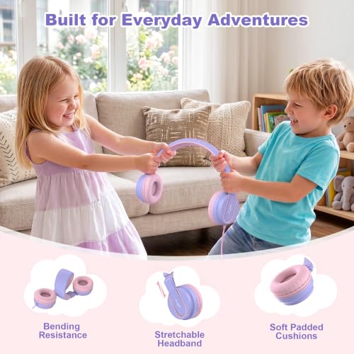 Image of AILIHEN I35 Kids Headphones for School with Mic, 93dB Safe Volume, Lilac | Wired On Ear Headphones for Kids Girls, Foldable Lightweight Headphone for Classroom Learning & Entertainment Travel Computer