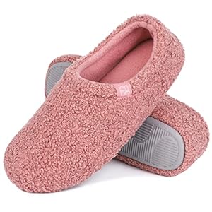 HomeTop Women’s Fuzzy Curly Fur Memory Foam Loafer Slippers with Polar Fleece Lining