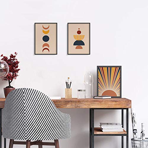 Yumknow Boho Sun Wall Art - Umframed 8X10 Set Of 3, Drawing Line Mid Century Modern Decor For Bedroom, Minimalist Wall Prints For Living Room, Terracotta Moon Aesthetic Posters Bathroom Office Gifts #TOP6