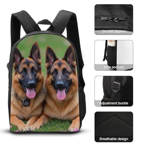 Travel Backpack Set, 17 Inch College Backpack with Thermal Lunch Bag Colorful Cute Pet German Shepherd Dog Pencil Pouch Casual Bookbag Insulated Meal Bag3