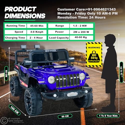 Image of Driving EV Cars for 1, 2, 3, 4, 5, 6 Years | Remote + Steering + Mobile App Control | Kids Jeeps (Entery Level Jeeps [2-6 Years]- Thar, Blue)