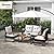 Outsunny 4 Piece Patio Furniture Set with 2 Chairs, Loveseat Sofa, Acacia Wood Top Table & Armrests, Rattan Motifs, Tufted Cushions, Outdoor Conversation Set for Backyard, Lawn and Pool, White