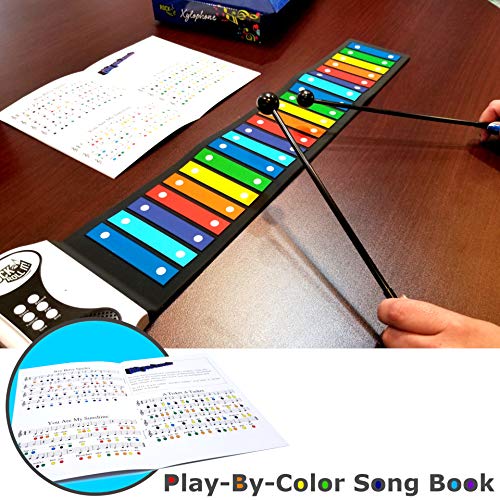 MUKIKIM Rainbow Xylophone - 22 Color Coded Bars, USB/Battery Powered, Built-in Speaker & Audio Output Support