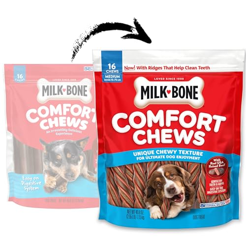 Image of Milk-Bone Comfort Chews, Unique Chewy Texture & Real Beef, 16 Dog Chews | 40.8-oz. bag, For dogs 15-75 lbs., Rawhide-free dog chews, Made with real beef