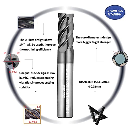 Wexwe Tools G-Sus Series Carbide Square End Mill, Mah Coating, End Mill For Stainless Steel,Titanium, Inconel, Nickel Alloys, Difficult-To-Cut Material, 4 Flute,1/8" Shank，Inch Size (.125(1/8)", 5Pcs) #TOP1