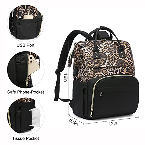 Lovevook Laptop Backpack Women Teacher Backpack Nurse Bags, 15.6 Inch Womens Work Backpack Purse Waterproof Anti-Theft Travel Back Pack With Usb Charging Port,Leopard #TOP1