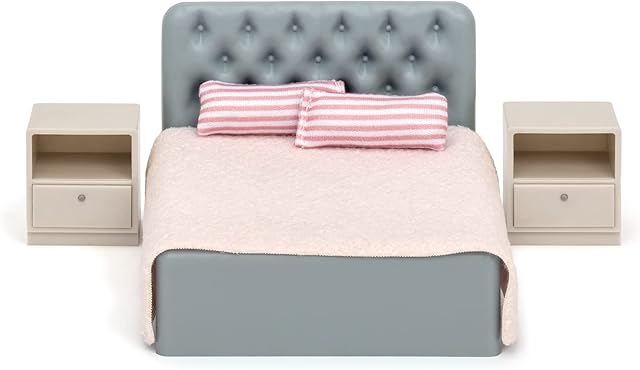 LUNDBY Dolls House Furniture Bedroom Set  Doll Bed  Doll House Accessories for 11cm Mini Dolls  6 pieces, Age 3+ Scale 1:18
