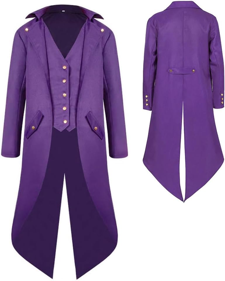 Men's Gothic Steampunk Tailcoat Men,Medieval Victorian Vintage Jacket Uniform Long Tuxedo,Renaissance Pirate Vampire Party Cosplay Costumes for Adults Men