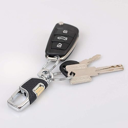 Miniatura 4 de homEdge Llavero resistente, paquete de 2 llaveros de automóvil con 2 llaveros de metal, mosquetón, negro y marrón