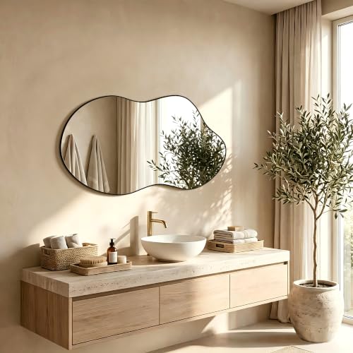 Image of Irregular wall Mirror 25 inchx46 inch Black Asymmetrical Mirror