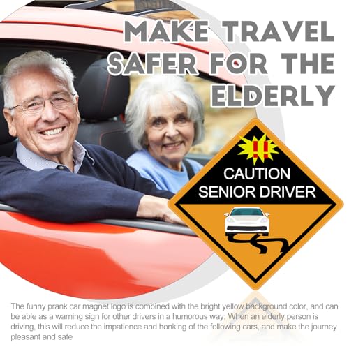 Image of Chunful 4 Pcs Funny Prank Caution Senior Driver Car Magnet Sign Gag Gifts Over The Hill Elderly Driver Magnet for Car Bumper Sticker 50th Grandma and Grandpa Birthday Gift Supply(Classic)