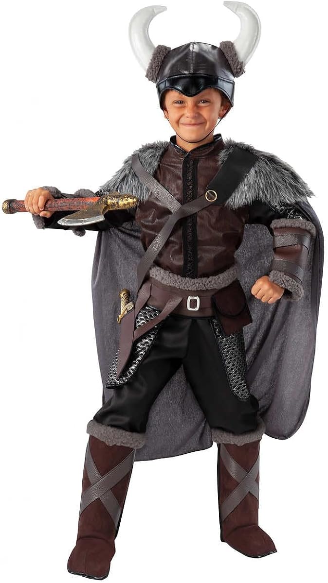 Miniatura 2 de Teetot Adventure Factory - Disfraz de Halloween vikingo para niños con chaleco, capa, casco con cuernos y accesorios de juguete