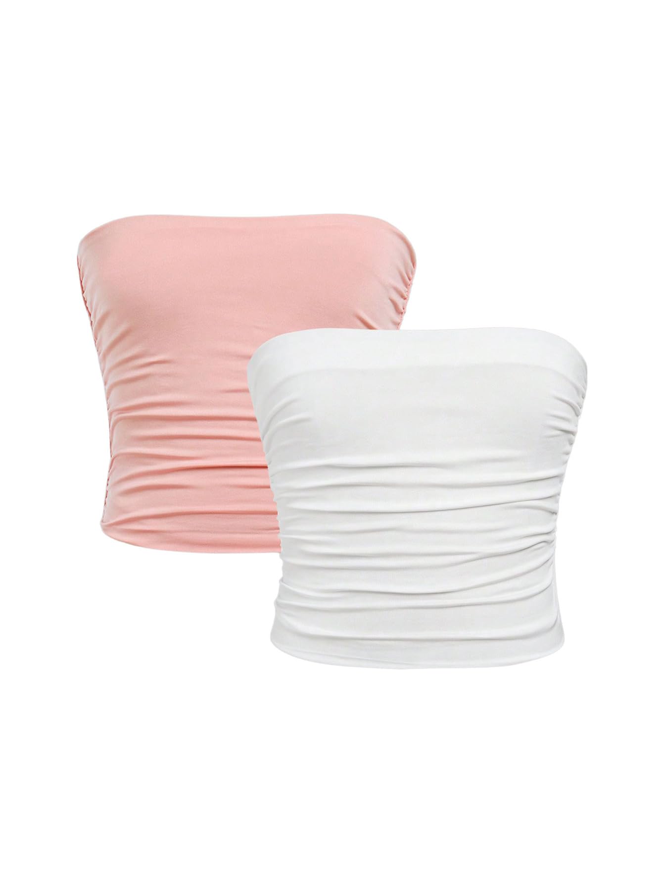 Milumia Girl's 2 Pack Tube Top Ruched Strapless Sleeveless Bandeau Tops