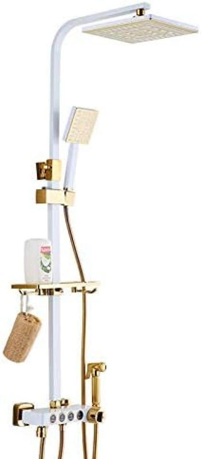 GLJTUO Shower system, Luxury Shower Bath Set White Bath Faucets Gold Bathroom Rainfall Brass Shower Faucet Set Hand Spray