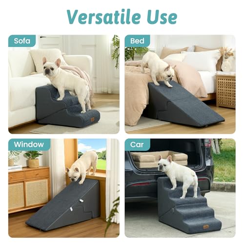 Image of COZY KISS Dog Stairs for Small Dogs, 3-Step 2-in-1 Dog Steps,15.7 inch H