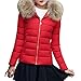 Produktbild Elecenty Damen Warm Mantel Wintermantel Kurz Winterjacke Dickere mit Kapuze Slim Fit Outwear Baumwollkleidung Parkajacke Reißverschluss Jacke Steppjacke mit Pelz Halsband (L, Rot)