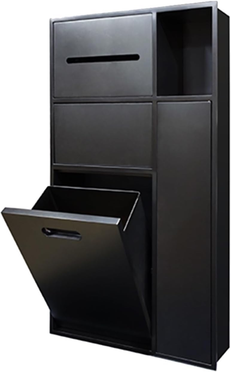 MYUYEE Recessed Stainless Steel Niche, Shower Rack With Toilet Brush, Storage Organizer Rack With Trash Can For Bathroom (Black 40X67X14Cm)