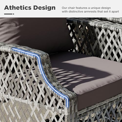 Image of HOMREST 3 Piece Patio Loveseat Set, Outdoor Wicker Sofa with 2 Ottomans & Cushions, All-Weather PE Wicker Patio Furniture for Porch, Poolside, Garden & Deck(Gray) | Outdoor Wicker Sofa