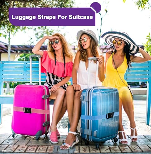 Image of Ferris Luggage Strap for Suitcase TSA Approved with Luggage Tag Suitcase Strap Luggage Straps Luggage Identifiers Luggage Belt Strap Luggage Connector Straps Luggage Accessories (Pink)