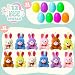 JOYIN 12 Pcs Filled Easter Eggs with Plush Bunny, Bright Colorful Bunnies for Kids and Toddlers, Easter Basket Stuffers and Party Favors, Classroom Prize Supplies