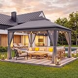 LAUSAINT HOME 12x12 Pop Up Gazebo Canopy Tent with Mosquito Netting, One-Push Instant Setup, Adjustable Height Outdoor Canopy Shelter with Carry Bag for Patio, Backyard, Camping, Parties & BBQs, Gray