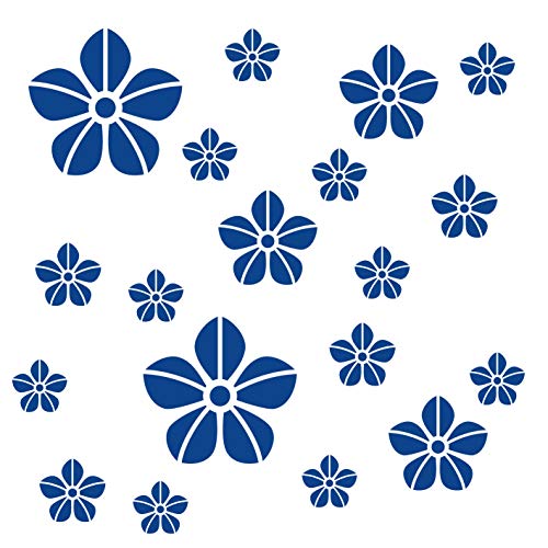 kleb-Drauf® | 19 Blumen | Blau - matt | Wandtattoo Wandaufkleber Wandsticker Aufkleber Sticker | Wohnzimmer Schlafzimmer Kinderzimmer Küche Bad | Deko Wände Glas Fenster Tür Fliese
