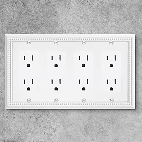 Image of Henne Bery Sunken Pearls Heavy Duty Decorative Wall Plate Switch Plate Outlet Cover (Quad Decorator, White)